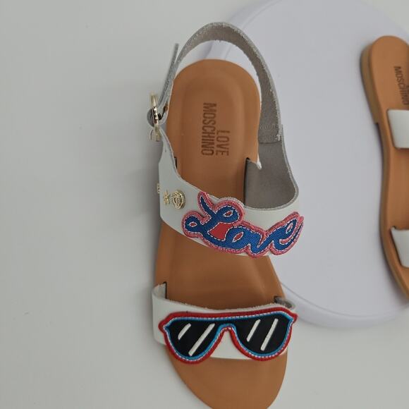 Love Moschino "I DO" Size 6.5 White Ankle Strap Bride Heart Wedding Sandals EUC - Picture 8 of 16